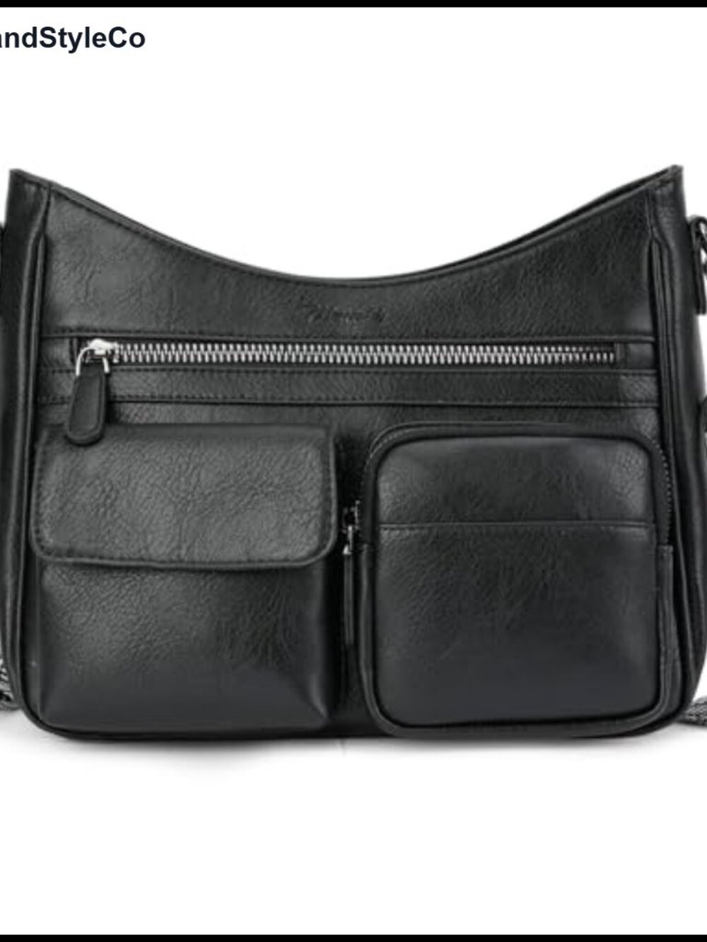 Vegan Leather Crossbody Bag Wide Strap Multi Pocket Women Everyday Purse